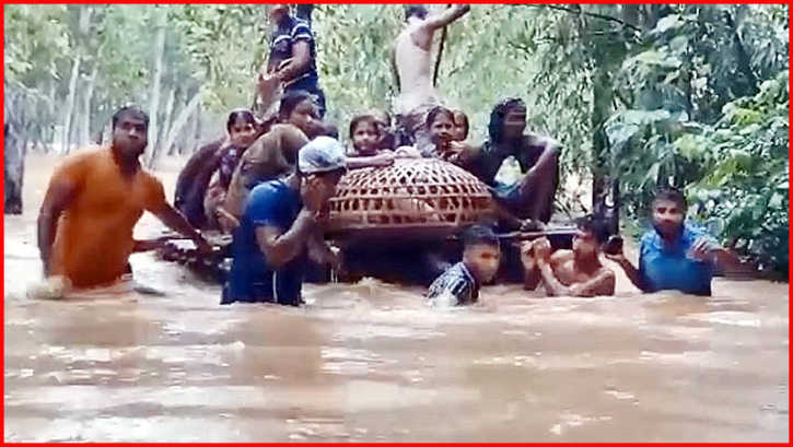 ভারী বর্ষণ ও পাহাড়ি ঢলে শেরপুরের হাজারো মানুষ পানিবন্দি